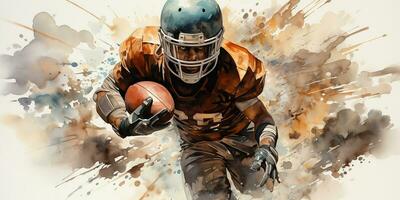 AI Generated. AI Generative. American football player athlete champion game sport draw paint watercolor art. Graphic Art photo