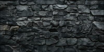 AI Generated. AI Generative. Black grey brock rock marble stone wall decoration background. Graphic Art photo