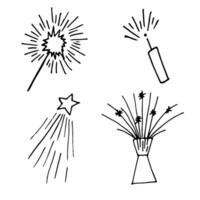 Collection of sparklers.Simple doodling style.Holiday candles for parties and holidays.Design for Christmas and New Year.Handmade art. vector