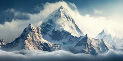 AI Generated. AI Generative. Snow ice faded mountain hill peak. Nature outdoor landscape background. Graphic Art photo