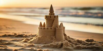 AI Generated. AI Generative. Beautiful fort sand castle. Vacation chill sea ocean vibe. Graphic Art photo