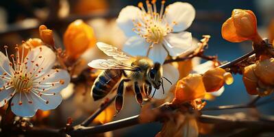 ai generado. ai generativo. naturaleza al aire libre salvaje flores planta salvaje campo flores florecer con abeja. gráfico Arte foto