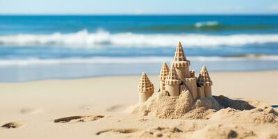 AI Generated. AI Generative. Beautiful fort sand castle. Vacation chill sea ocean vibe. Graphic Art photo