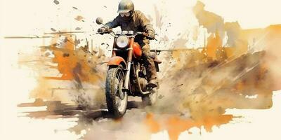 AI Generated. AI Generative. Enduro moto cross offroad motorbike motorcycle dirty road outdoor watercolor paint draw art. Graphic Art photo