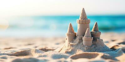 ai generado. ai generativo. hermosa fuerte arena castillo. vacaciones frío mar Oceano onda. gráfico Arte foto
