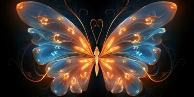 AI Generated. AI Generative. Fractal xray glowing butterfly insect bug decorative template. Graphic Art photo