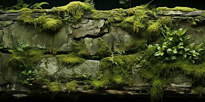 AI Generated. AI Generative. Mossy moss wet texture surface background decoration nature outdoor. Graphic Art photo