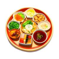 japonés alimento. el conjunto de diferente tipos de comida y platos. foto