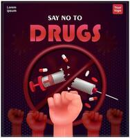Say No to Drugs. International Day Against Drug Abuse with syringes and drugs being crushed by hand. 3d vectors suitable for health, education and events
