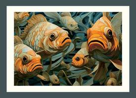 fish painting designs, grouper illustrations, wall decorations. home decoration painting vector