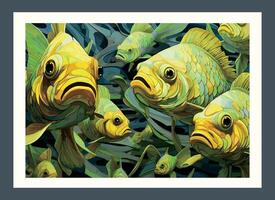 fish painting designs, grouper illustrations, wall decorations. home decoration painting vector