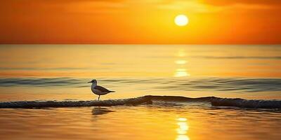 ai generado. ai generativo. hermoso mar náutico puesta de sol playa isla con Gaviota pájaro. gráfico Arte foto