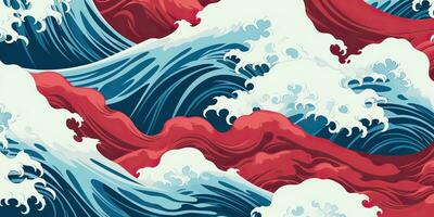 AI Generated. AI Generative.Vintage retro old style drawn paint sea ocean river water waves in minimal Japanese style. Marine and nautical  illustration. Graphic Art photo