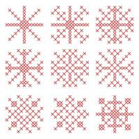 Set of different snowflake peasant folk rustic motif. cross stitch snow vector