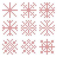 Set of different snowflake peasant folk rustic motif. cross stitch snow vector