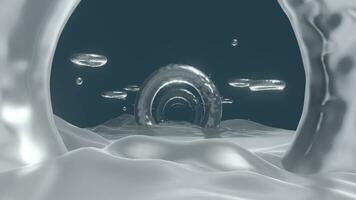 Abstract dark sci fi circle ice landscape seamless loop, 4k 3d animation background video