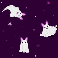 Pattern with Halloween Cute bat dressed as a ghost. Background for holiday vector