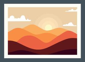 desert sunset painting design, illustration of sunset in the desert, wall decoration. home decoration painting. vector