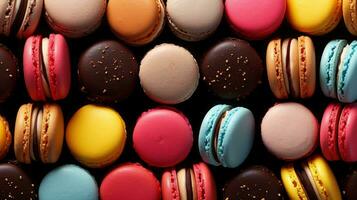 Generative AI, Assortment of macaroons, different french sweet cookies photo