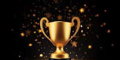 AI Generated. AI Generative. Golden reward trophy prize competition champion first place mock up. Graphic Art photo
