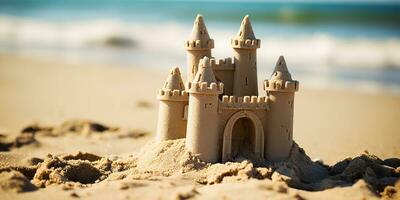 AI Generated. AI Generative. Beautiful fort sand castle. Vacation chill sea ocean vibe. Graphic Art photo