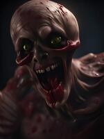 scary creepy zombie face. horror concept. 3d illustration photo