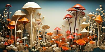 AI Generated. AI Generative. Ceramic Flowers botanical mushrooms background decoration. Graphic Art photo