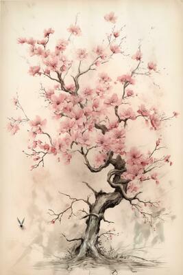 Sakura, Japanese Watercolor Zen Art Graphic by NeVinci · Creative