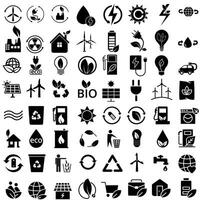 conjunto de iconos de vector de energía renovable. colección de signos de ilustración de energía verde. símbolo de reciclaje.