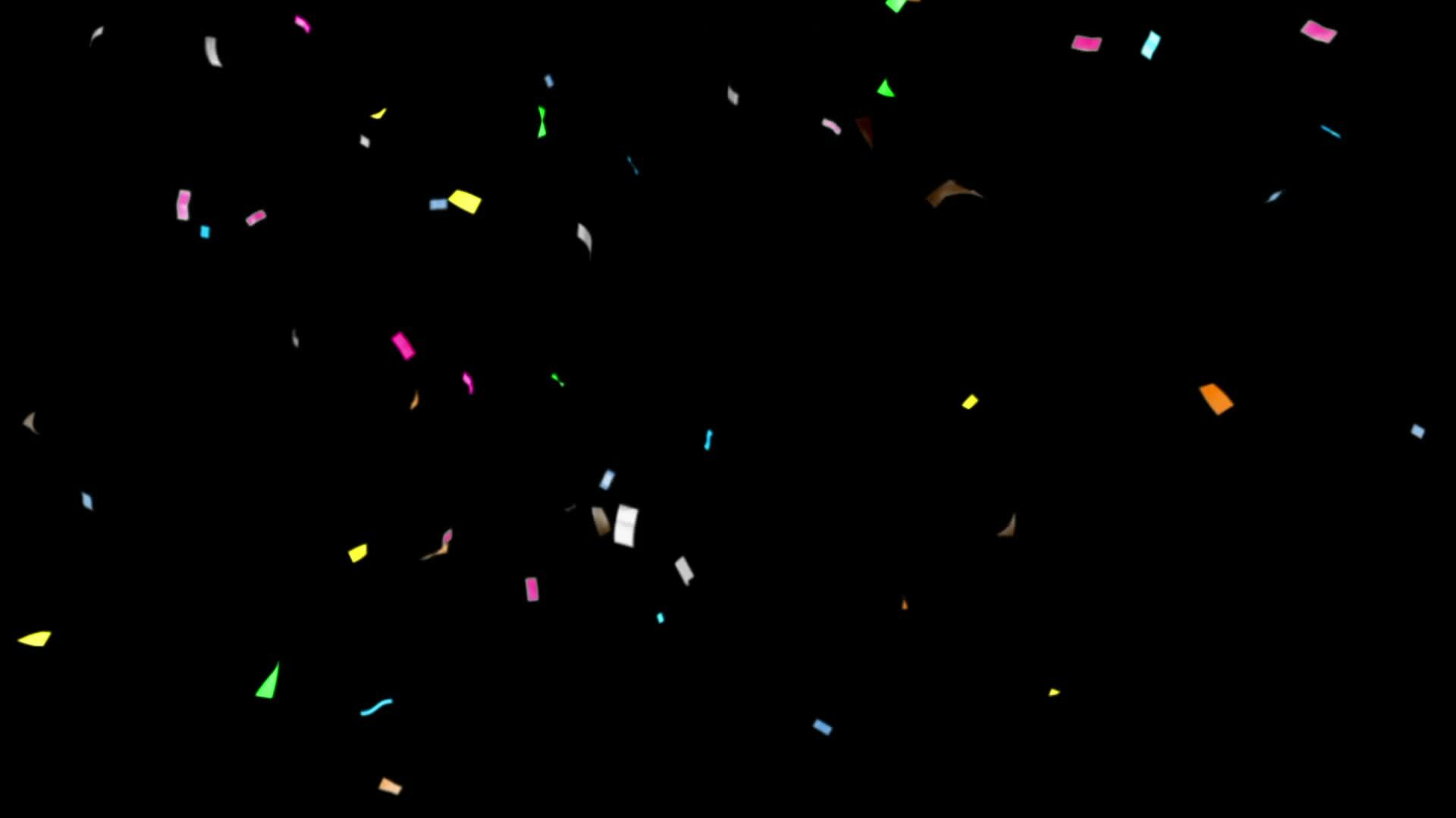 Multicolor Confetti falling loop animation on black background, party