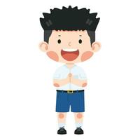 Kid thai student boy greeting sawasdee vector