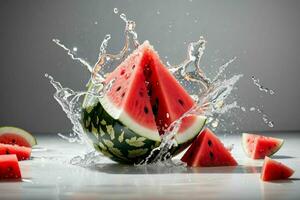 Water splash on a watermelon fruit. Pro Photo