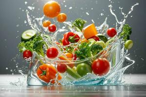 Water splash on vegetables. Pro Photo