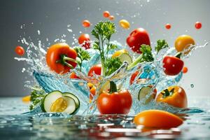 Water splash on vegetables. Pro Photo