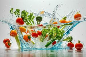 Water splash on vegetables. Pro Photo