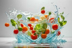 Water splash on vegetables. Pro Photo