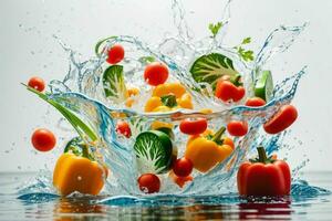 Water splash on vegetables. Pro Photo