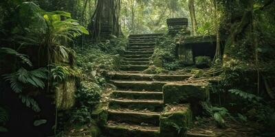 ai generado. ai generativo. antiguo antiguo selva bosque edificio ruina historia civilización al aire libre paisaje. gráfico Arte foto