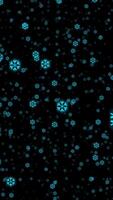 Neon- Blau Schneeflocken fallen auf schwarz Hintergrund video