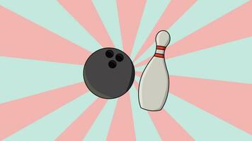 Animated bowling balls and pins with a rotating background video