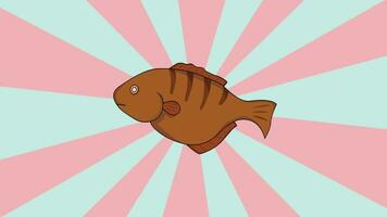 animated fried fish with a rotating background video