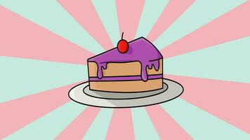 animation of a piece of cake with a rotating background video