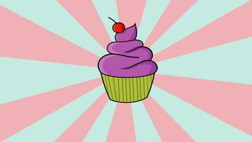 Cup cake animation with a rotating background video