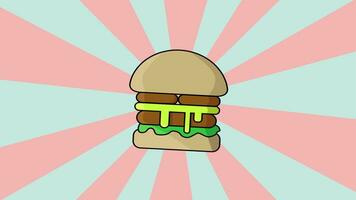 animated burger with a rotating background video