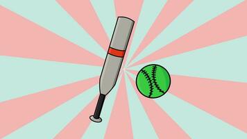 Animation of a base ball stick and ball with a rotating background video