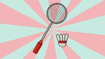 Animation of badminton rackets and shuttlecocks with a rotating background video