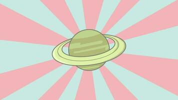 Animation of the planet Saturn with a rotating background video