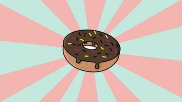 geanimeerd chocola donut met een roterend achtergrond video