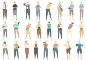 Elderly photographer icons set cartoon vector. Travel man vector