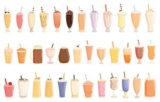 Milkshake icons set cartoon vector. Cup menu vector